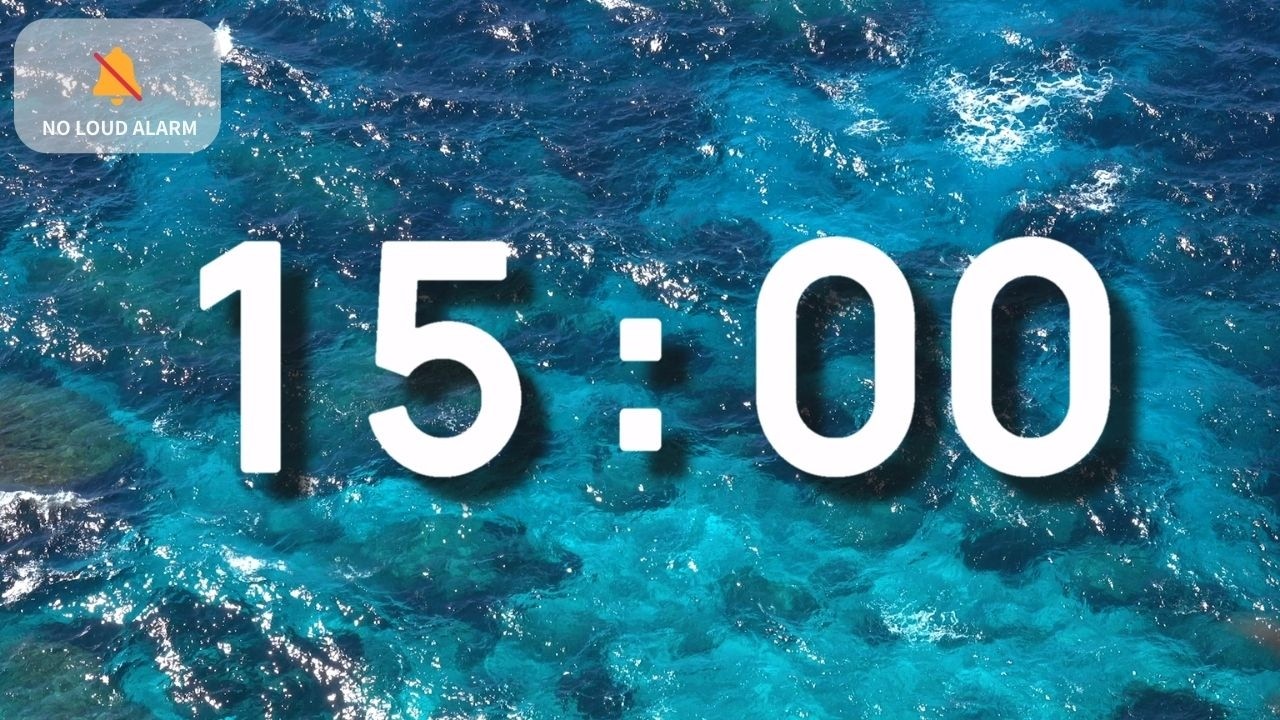 15 Minute Timer with Music for Classroom Relaxing - Turquoise Water | NO Loud Alarm