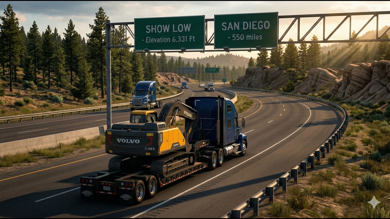 MAC Pinnacle 70'' Sleeper San Diego CA  to Show Low AZ Excavator Volvo 57 500 lb     American Truck