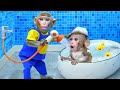 KiKi Monkey take care of Naughty Baby - Time to take a bath | KUDO ANIMAL KIKI