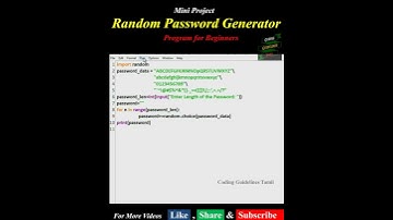 Random Password Generator | Mini Project | Python Program for beginners