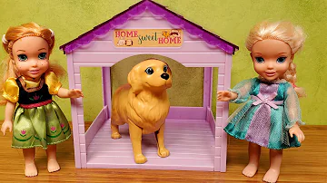 Pet Vet ! Elsa & Anna toddlers take their dog to Barbie the doctor
