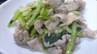 【レシピ】小松菜と豚肉のごまドレッシング炒め♪