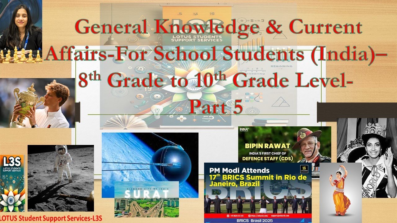 GK and Current Affairs 2025 Quiz I India and world I For Students of Grade/class 8 ,9 & 10 I Part 5