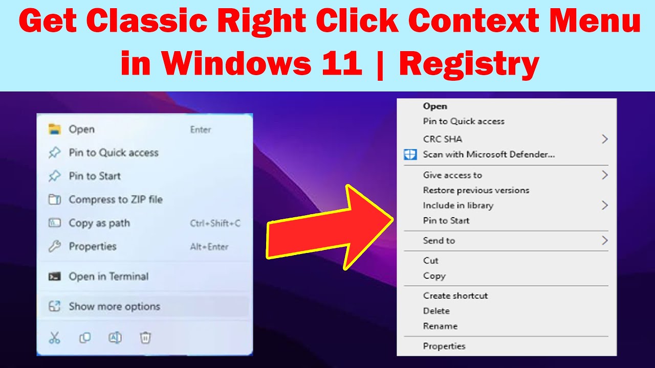 Restore Old Right Click Menu in Windows 11 via Registry Editor - YouTube