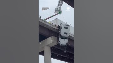 Truck Dangles Off Bridge in Snowstorm Rescue!
