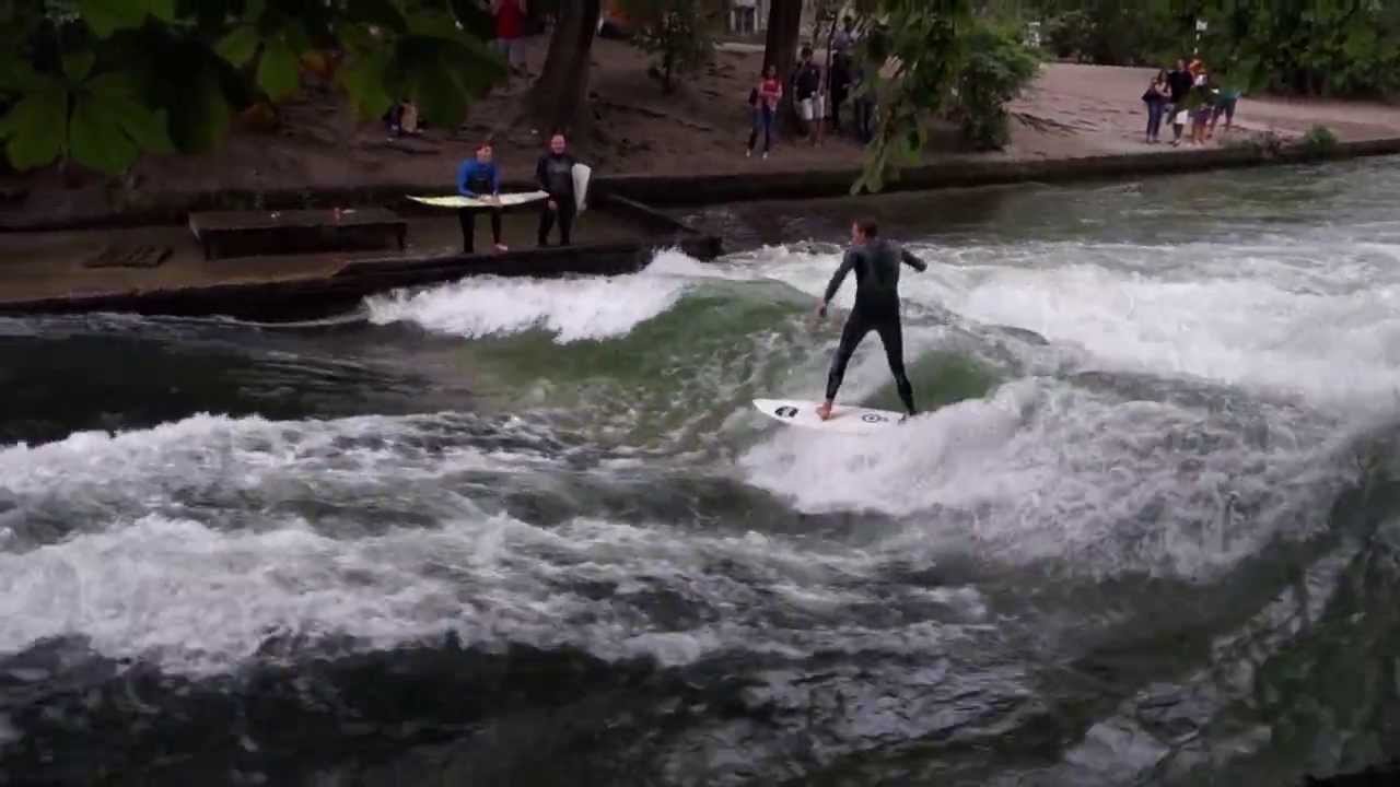 Surfing the Eisbach in the English Garden, Munich YouTube