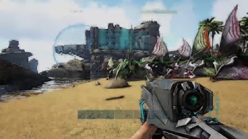 Ark shooting 5 tek rail guns at tappys