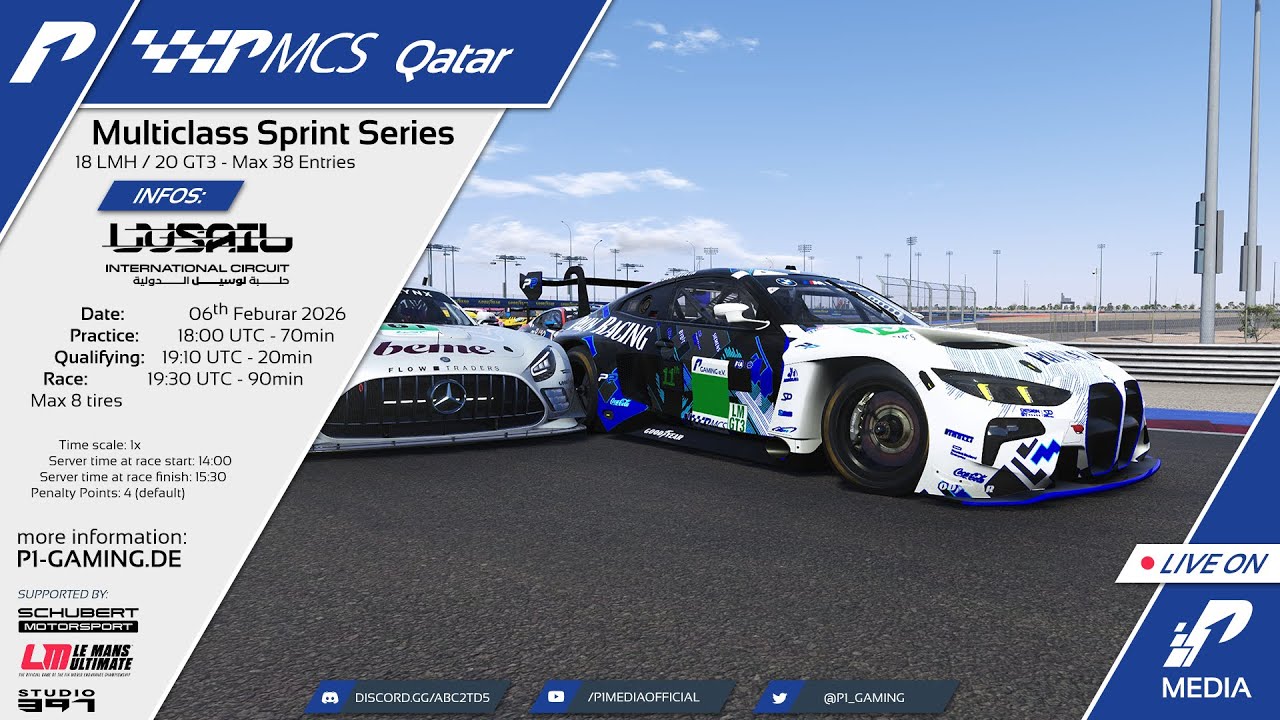 P1MCS Round 2 | Lusail International Circuit – Multiclass Sprint | LMH vs LMGT3 🔥🏁