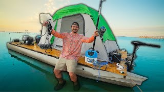 Tent Camping On My PONTOON In The Ocean!! (cooking MRE’s and shark fishing)