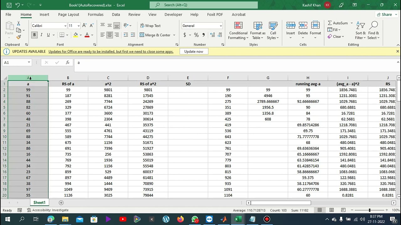 Matlab program to find running sum, running average & running standard deviation of random numbers.