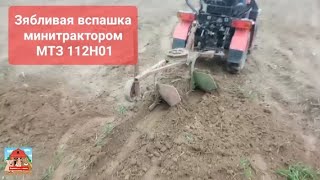 Зябливая вспашка минитрактором МТЗ 112, регулировка самодельного плуга #мтз #плуг #навесное