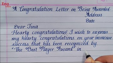 A Congratulations Letter on Being Awarded | Letter of congratulations | handwriting | Eng Teach