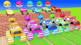 TRANSPORTING MCQUEEN CARS & FRUITS WITH COLORED & JOHN DEERE vs CLAAS vs TRACTORS vs KING DINOCO