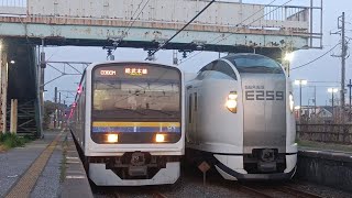 E259系特急しおさい14号東京行が、飯岡駅を発車3月16日 ダイヤ改正後初撮影。