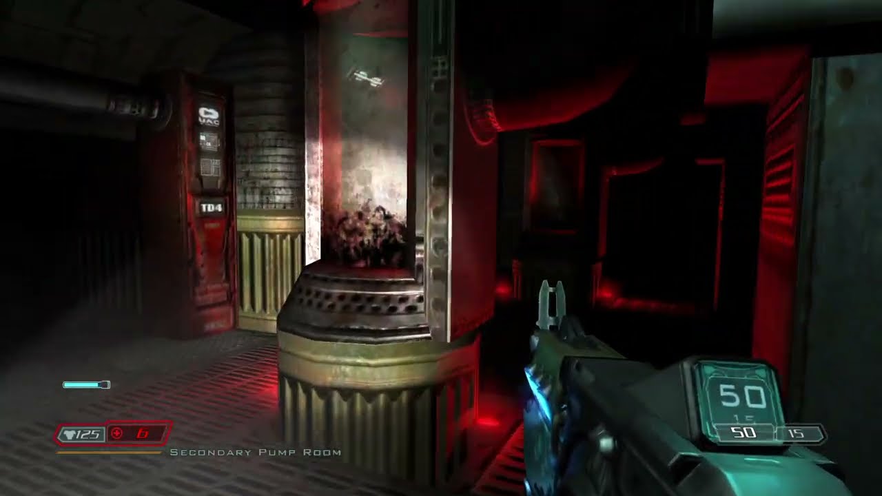 Doom 3- Marine must now fight his way through the mono skyrail