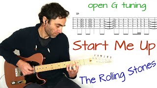 Rolling Stones - Start Me Up (in Open G tuning) - Guitar lesson / tutorial / cover with tab