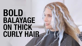 Bright Blonde Balayage on Thick Curly Hair | Hand-Painted Blonding for Curls | Kenra Color