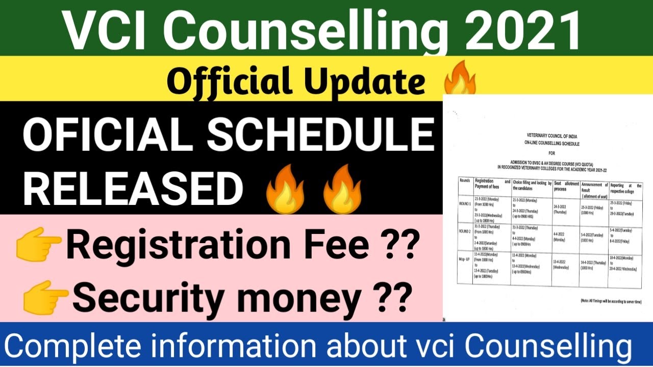 Vci Counselling 2021 | official schedule released round wise | Registration Fee & security fee ? Vci