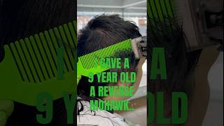 I gave a 9 year old a reverse mohawk.. Book your next cut link in bio. Mid Taper Fade