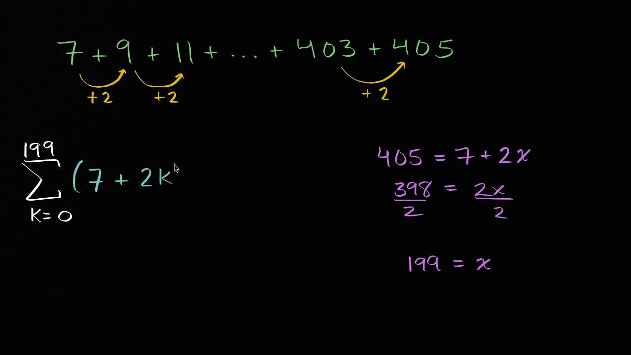 Arithmetic series in sigma notation (video)  Khan Academy