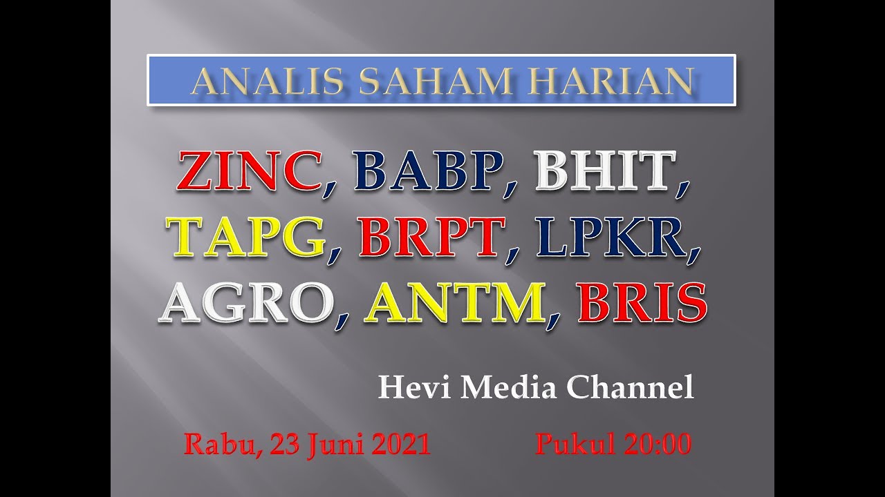 Analisis Saham Harian ZINC, BABP, BHIT, TAPG, BRPT, LPKR, AGRO, ANTM
