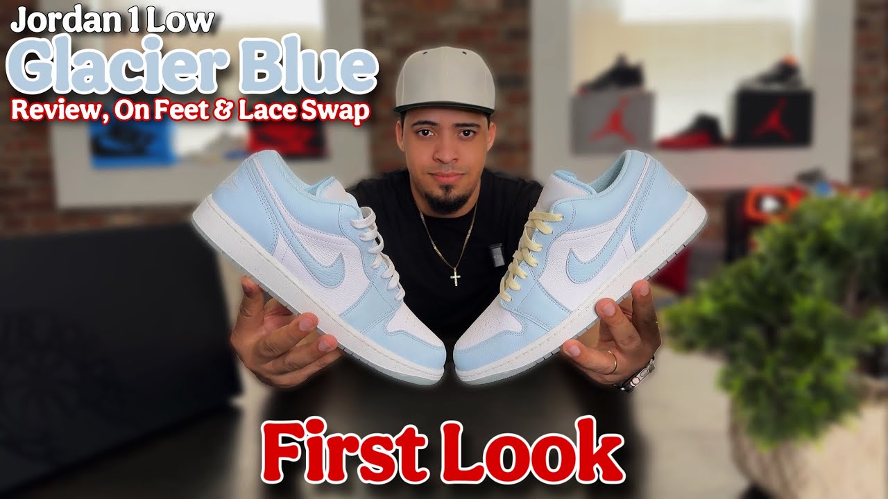 NIKE AIR JORDAN1 エアジョーダン1 Jordan 1 Low Glacier Blue - Review, On Feet & Lace Swap - YouTube