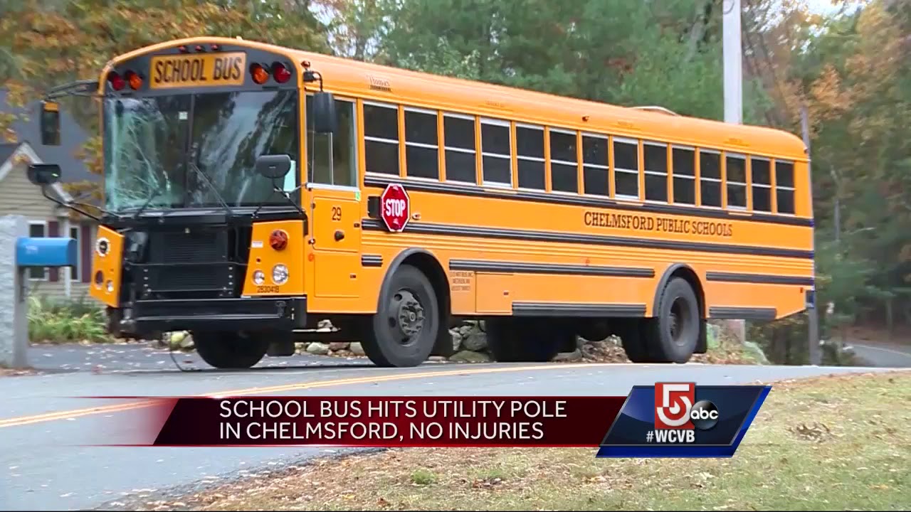 School bus hits utility pole in Chelmsford - YouTube