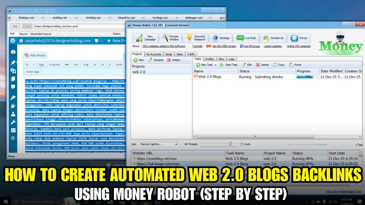 How to Create Automated Web 2.0 Blogs Backlinks Using Money Robot (Step by Step)