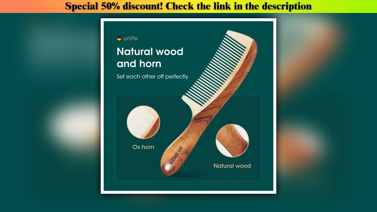 Top MR.GREEN Comb Natural Wood With Horn Splicing Structure Fine Tooth Hair Comb Anti-Static Head a