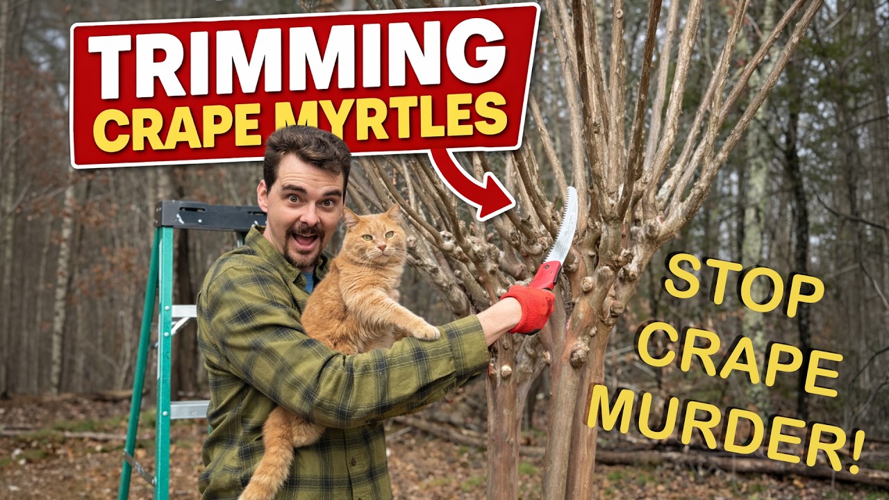 Stop Crape Murder 🌳 | Pruning Crape Myrtles + Turning the Branches Into Garden Mulch