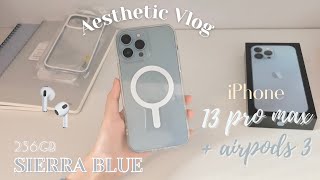 [ENG] 4K | Unboxing 🦋 iPhone 13 Pro Max, Sierra Blue ❄️+ airpods 3 + accessories | Camera Test