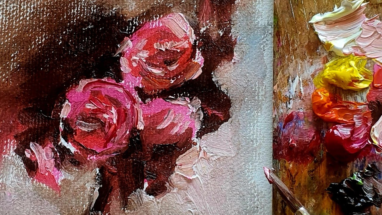 Simple way to Paint Roses oil, Detailed Guide: Daily Oil Painting - YouTube