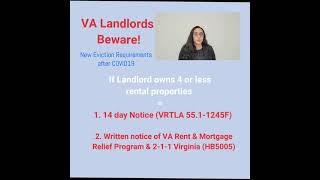 New Eviction Requirements for VA Landlords after COVID19
