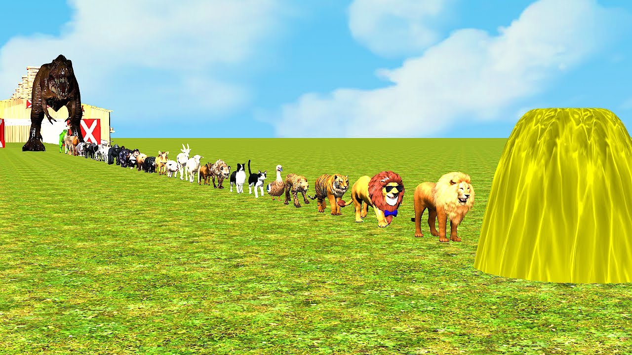 Paint Animals Gorilla Cow Lion Elephant Dinosaurs Dragons and T-Rex Fountain Crossing Animal Cartoon