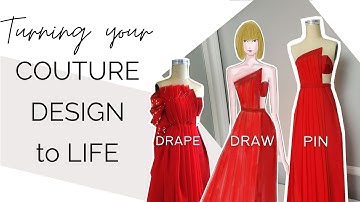 FROM SKETCH TO REAL DRESS ON A DRESSFORM | DRAPING DESIGN DIY | HALF  SCALE GOWN | MARICAR STUDIO