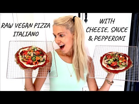 RAW VEGAN COCONUT PIZZA WITH CHEESE, SAUCE & PEPPERONI!