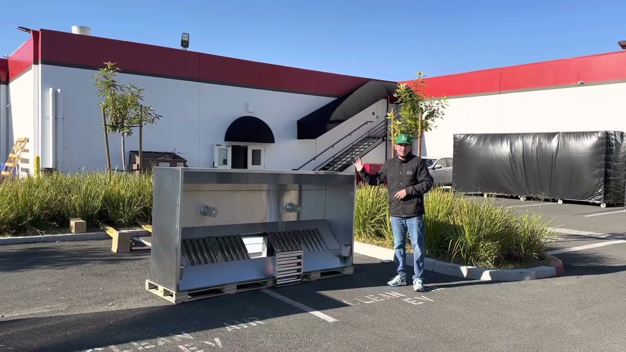 8 ft restaurant hood  Commercial Kitchen Wall Canopy Hood, Exhaust Fan, and Supply Fan Package