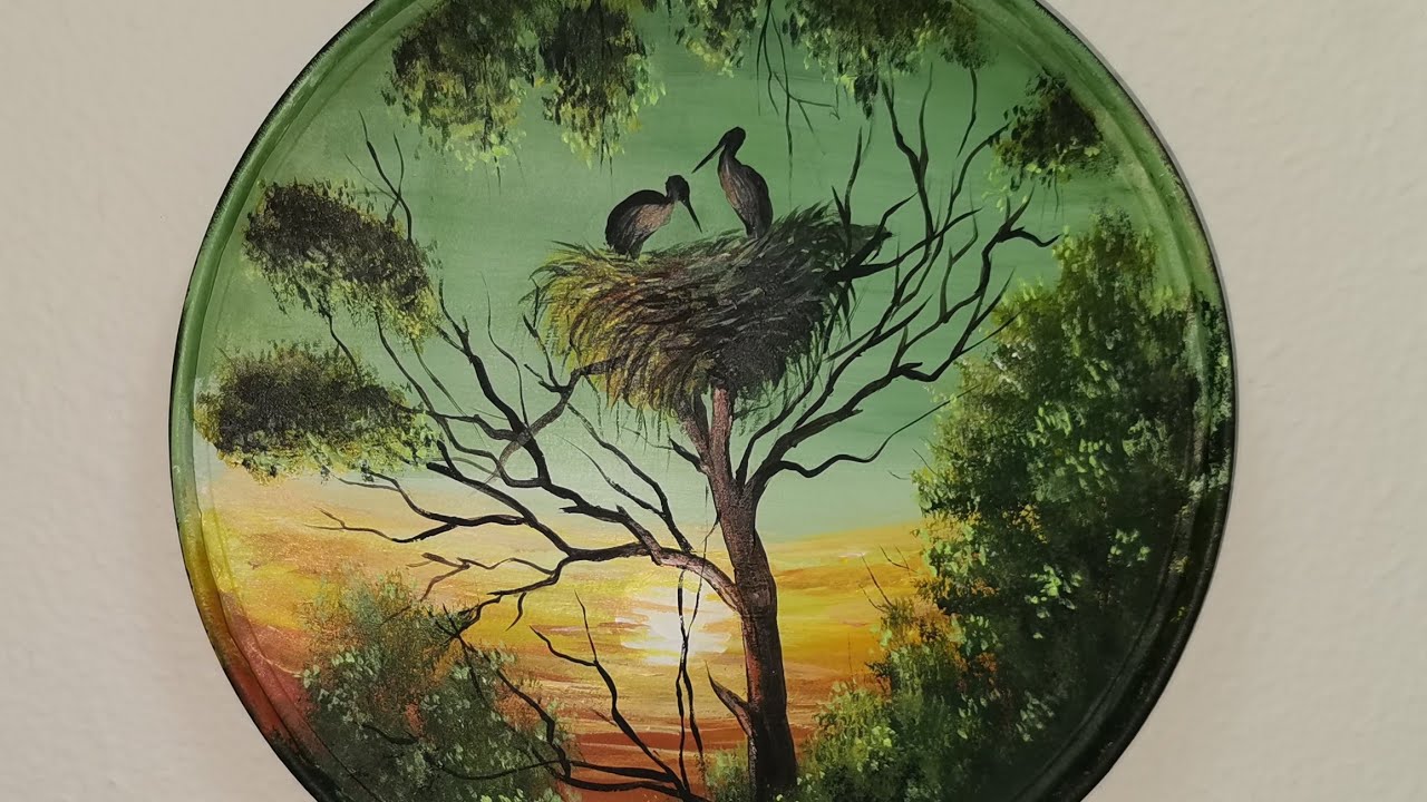 Bird's' Nest and Sunset  Acrylic Painting ||Simple & Relaxing ||Best out of waste