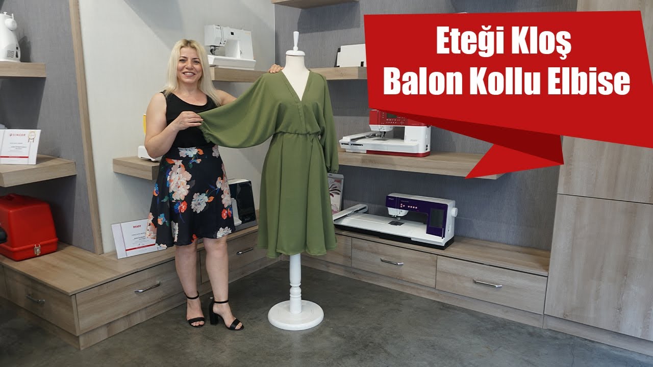 Eteği Kloş Balon Kollu Elbise Dikimi
