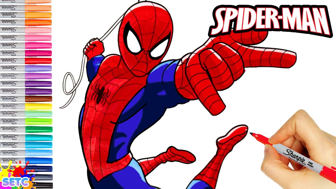 Create a spiderman colouring book easy