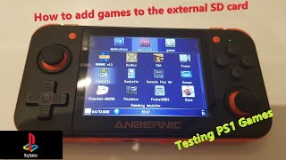 How to add games to the external sd card of the RG350 plus testing performance of PS1 games