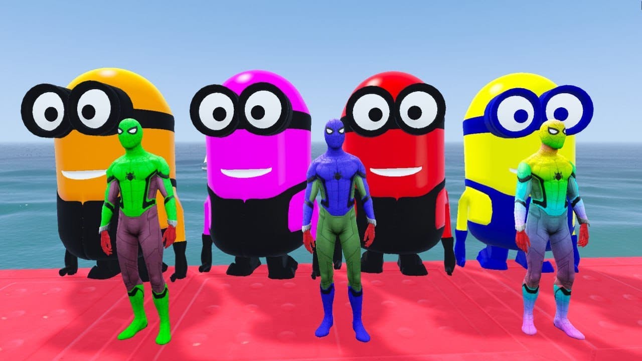 Spider-Man Saves Minions from Mega Ramp! | GTA V Fun