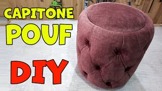 Round capitone pouf DIY | Круглый пуфик с каретной стяжкой | Банкетка своими руками