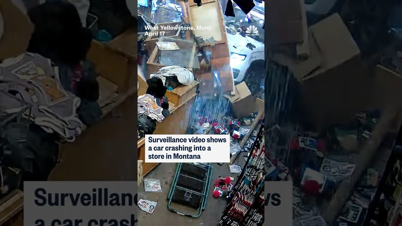 Surveillance video shows a car crashing into a store in Montana