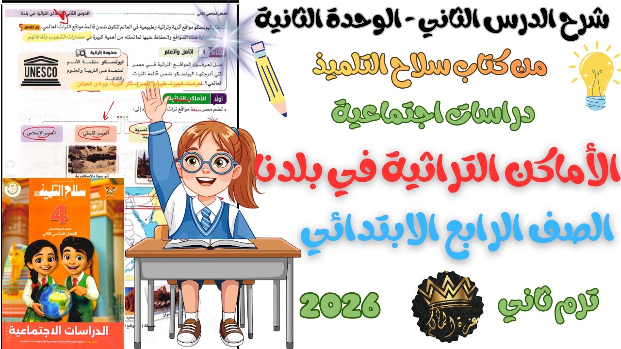 شرح الدرس الثاني الأماكن التراثية في بلدنا دراسات اجتماعية رابعة ابتدائي ترم ثاني 2026