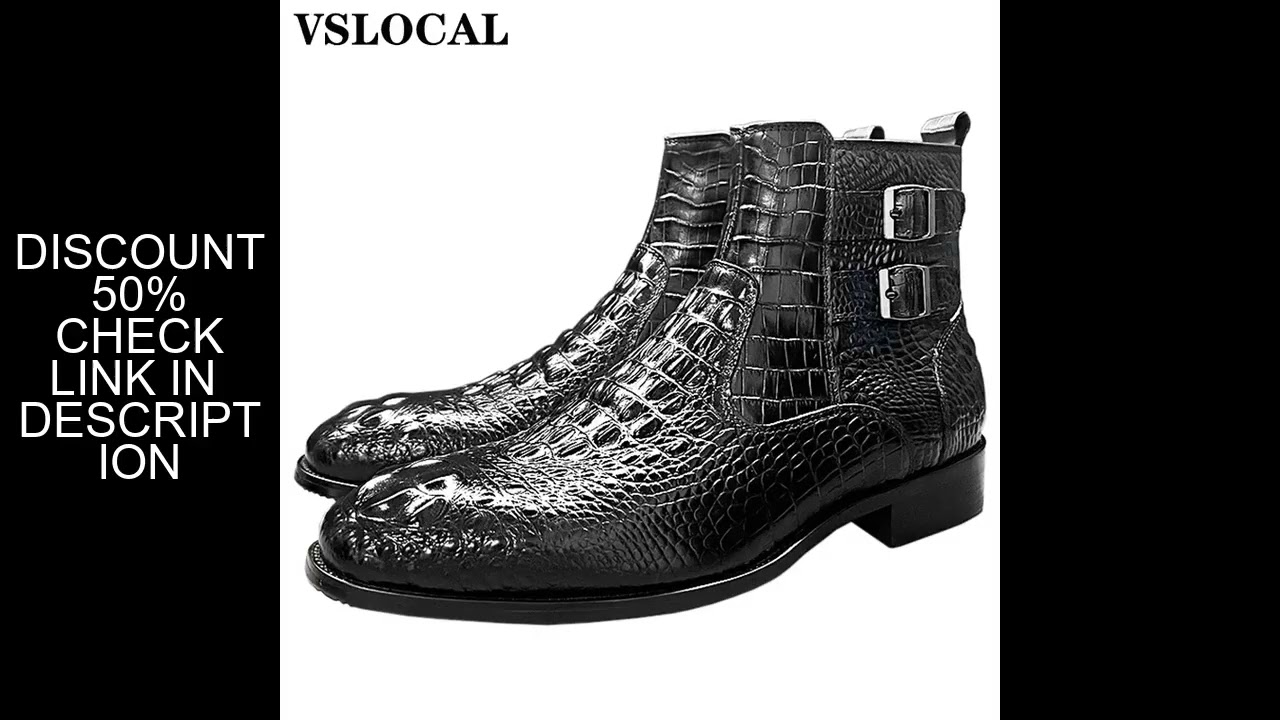 Luxury Men Ankle Boots Shoes Black Brown Crocodile Printed Zipper Chelsea Double Buckle Genuine Leat