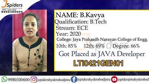 B. Kavya, A STUDENT OF JSPIDERS JNTU HYDERABAD GOT PLACED AS JAVA DEVELOPER
