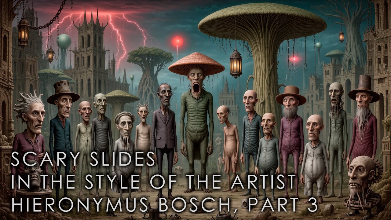scary slides in the style of the artist Hieronymus Bosch, part 3