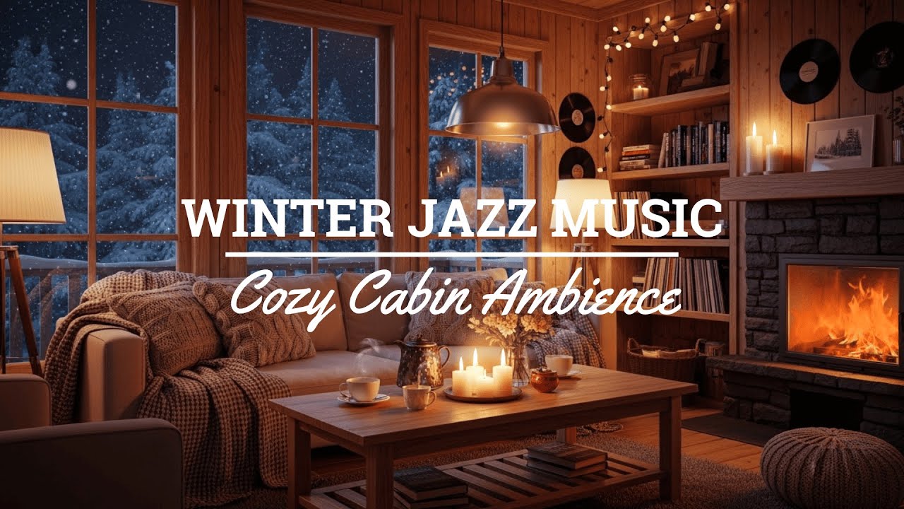 Relaxing Jazz Instrumental Music & Crackling Fireplace ⛄ Warm Winter Jazz at Coffee Shop Ambience