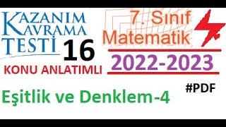 7 Sınıf Kazanım Testi 16 Eşitlik Ve Denklem 4 2022 2023 Matematik Eba Meb 2023